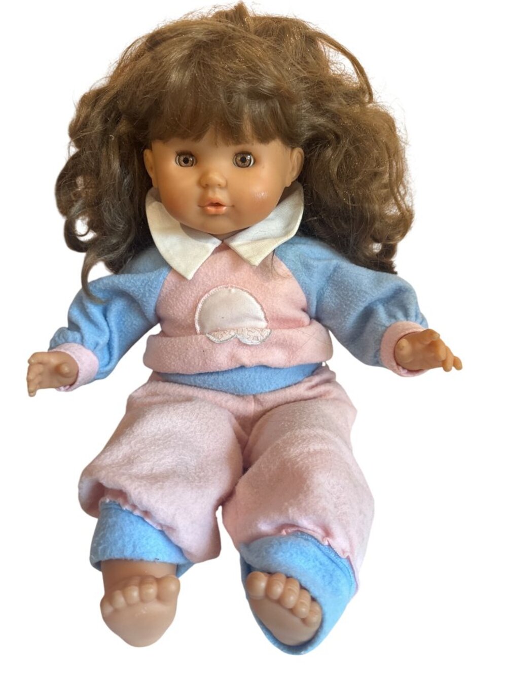 Vtg Famosa Made in Spain 18” Soft Baby Doll Brown Sleepy Eyes Brown Hair
